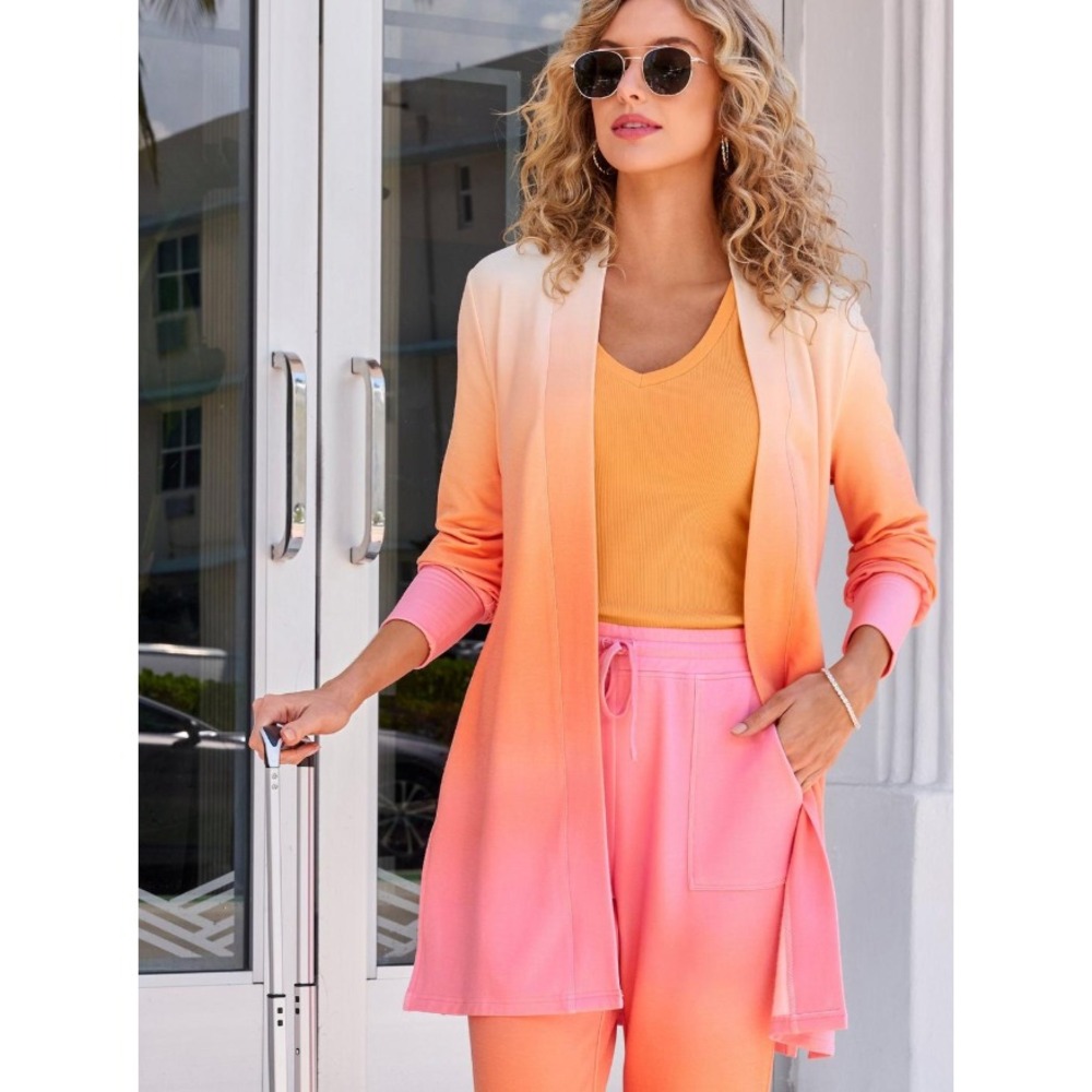 Boston Proper Duster Open Cardigan Pink Orange Ombre Womens XL NEW